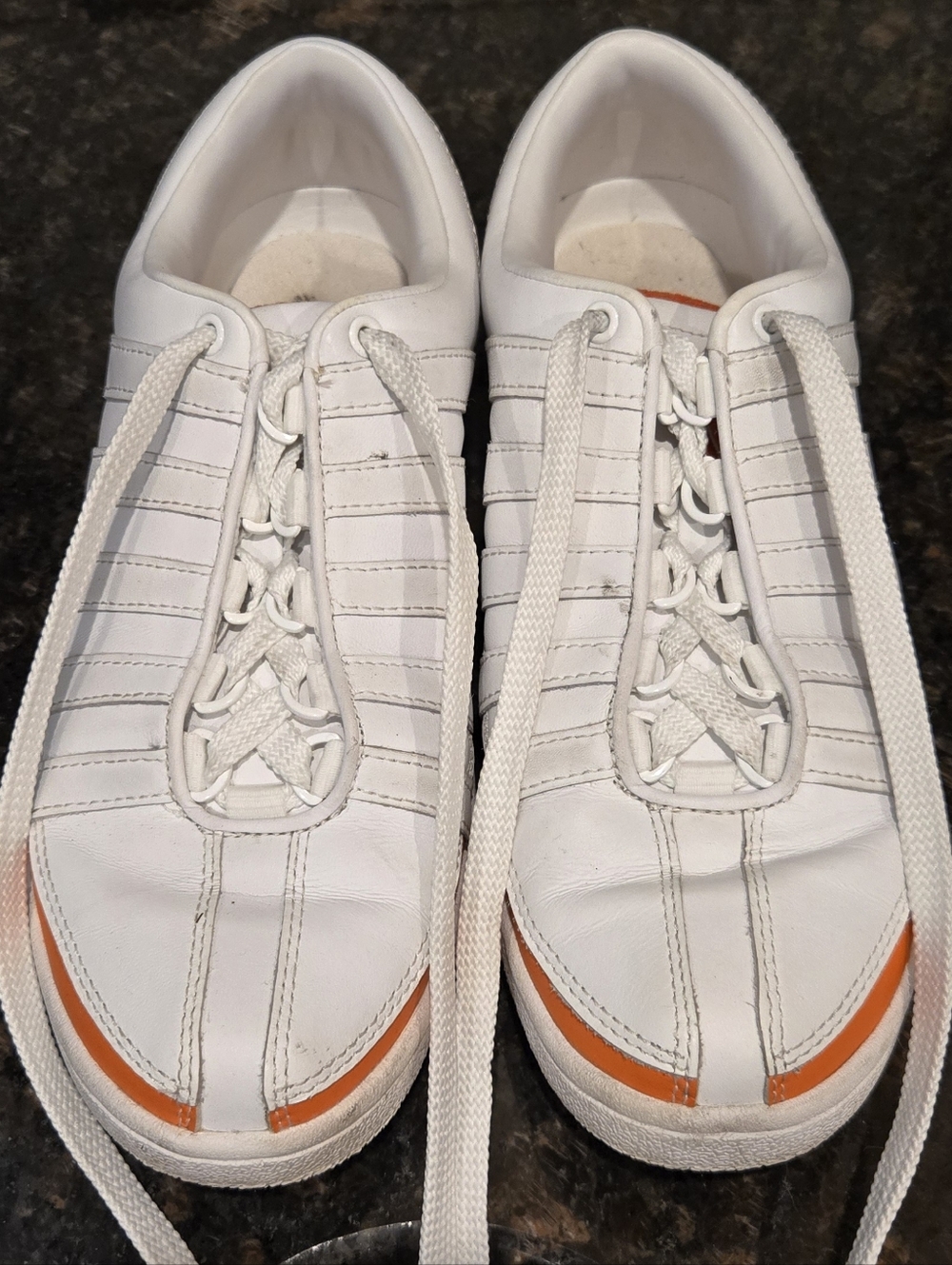 K-Swiss white leather casual Lace-Up Sneakers with Orange Accent